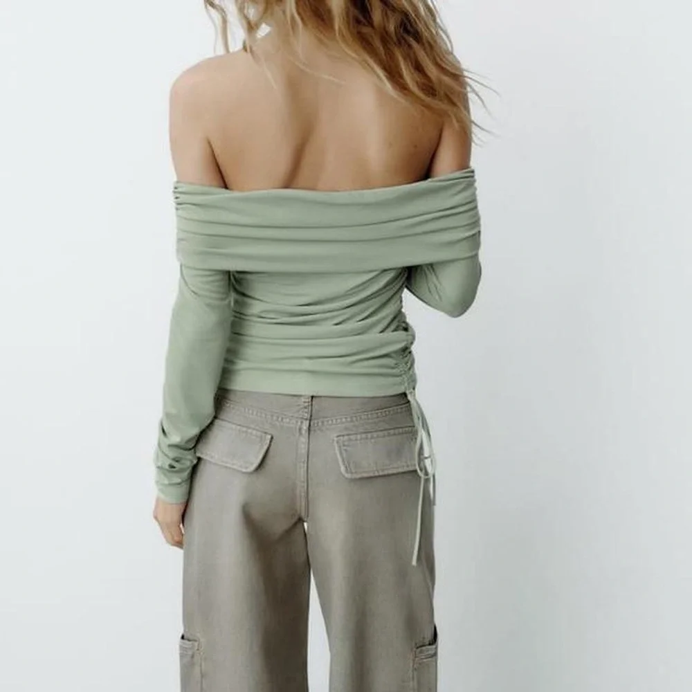 Zara pale green off shoulder blouse
